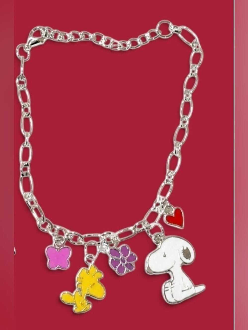 Peanuts - Snoopy 19 cm Charm Bracelet, Adjustable Chain, 5 Enamel Charms,